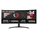 MONITOR PC LG CURVO ULTRAWIDE QHD 34WR50QK,34 PULG,RESOL. 3440X1440,1800R,PANEL VA,REL. 21:9,BRILLO 300 CD/M2,CONTR. 3000:1,TR 5MS,100 HZ,HDR10,HDMI,DISPLAY PORT,MONTABLE PARED 100X100,NEGRO.