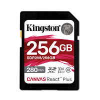 MEMORIA FLASH SD KINGSTON SDXC CANVAS REACT PLUS 256GB 280R/150W UHS-II U3 V60 SDR2V6/256GB