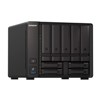 NAS QNAP TS-H973AX-8G/ 9 BAHIAS /5 DE 3,5 4 DE 2,5/NUCLEO CUADRUPLE 2.2GHZ/8GB DDR4 SODIMM HASTA 64GB/2 PTO 2,5 GBE/1 PTO 10 GBE /USB 3.2 X3/ HOTSWAP/ NO INCLUYE DISCOS/ AMD