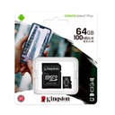 MEMORIA FLASH MICRO SD KINGSTON SDXC CANVAS SELECT PLUS 64GB 100R UHS-I U1 V10 C/ADAPTADOR SDCS2/64GB