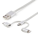 CABLE TRENZADO DE 1M USB A LIGHTNING USB-C Y MICRO USB - CABLE CARGADOR PARA TELFONO CELULAR IPHONE IPAD TABLET - STARTECH.COM MOD. LTCUB1MGR