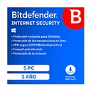 ESD BITDEFENDER INTERNET SECURITY / 5 USUARIOS / 1 AÑO (ENTREGA ELECTRONICA)
