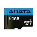 MEMORIA ADATA MICRO SDXC/SDHC 64GB UHS-I 100MB/25MB CLASE 10 V10 A1 C/ADAPTADOR AUSDX64GUICL10A1-RA1