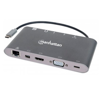 DOCKING USB,MANHATTAN,152808,-C 11 PTOS, HDMI/MINI DP/VGA, USB-C PD/3XUSBV3.2,  RED/AUDIO/SD/MICRO SD