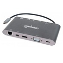 DOCKING USB,MANHATTAN,152808,-C 11 PTOS, HDMI/MINI DP/VGA, USB-C PD/3XUSBV3.2,  RED/AUDIO/SD/MICRO SD