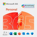 ESD MICROSOFT 365 PERSONAL / SUSCRIPCION ANUAL / DESCARGA DIGITAL / 1 USUARIO / 5 DISPOSITIVOS / APLICACIONES: WORD, EXCEL, POWER POINT, OUTLOOK, ONE NOTE, ONEDRIVE, CLIPCHAMP / CON IA COPILOT