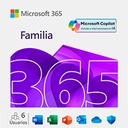 ESD MICROSOFT 365 FAMILY / SUSCRIPCION ANUAL / DESCARGA DIGITAL / 6 USUARIOS / 5 DISPOSITIVOS / APLICACIONES: WORD, EXCEL, POWER POINT, OUTLOOK, ONE NOTE, ONEDRIVE, CLIPCHAMP / CON IA COPILOT