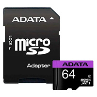 MEMORIA ADATA MICRO SDHC 64GB UHS-I CLASE 10 C/ADAPTADOR AUSDX64GUICL10-RA1