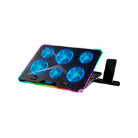 BASE ENFRIADORA BALAM RUSH EOLOX FREEZ EF707 / 17 PULG / 6 VENTILADORES / 2X USB / PANTALLA LCD / AJUSTABLE 8 NIVELES / ILUMINACION RGB / ANTIDERRAPANTE / NEGRO / BR-937429