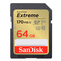 MEMORIA SANDISK SDXC 64GB EXTREME 170MB/S 4K CLASE 10 U3 V30 SDSDXV2-064G-GNCIN