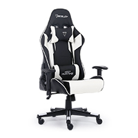 SILLA OCELOT GAMING OSB-04 / VINIPIEL / BASE NYLON AJUSTABLE / DESCANSABRAZOS 2D / PISTON CLASE 4 / RECLINABLE 90-155 GRADOS / HASTA 150KG / COJINES LUMBAR Y CERVICAL / COLOR NEGRO CON BLANCO