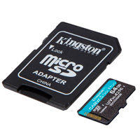 MEMORIA FLASH MICRO SD KINGSTON SDXC CANVAS GO PLUS 64GB 170R UHS-I U3 V30 C/ADAPTADOR (SDCG3/64GB)