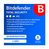 ESD BITDEFENDER TOTAL SECURITY MULTI DISPOSITIVOS / 10 USUARIOS / 1 AÑO (ENTREGA ELECTRONICA)