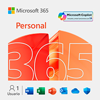 ESD MICROSOFT 365 PERSONAL / SUSCRIPCION ANUAL / DESCARGA DIGITAL / 1 USUARIO / 5 DISPOSITIVOS / APLICACIONES: WORD, EXCEL, POWER POINT, OUTLOOK, ONE NOTE, ONEDRIVE, CLIPCHAMP / CON IA COPILOT